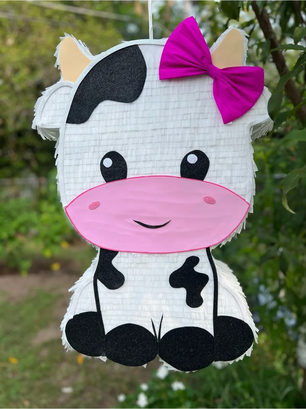 Cute Cow Party Piñata - White & Pink